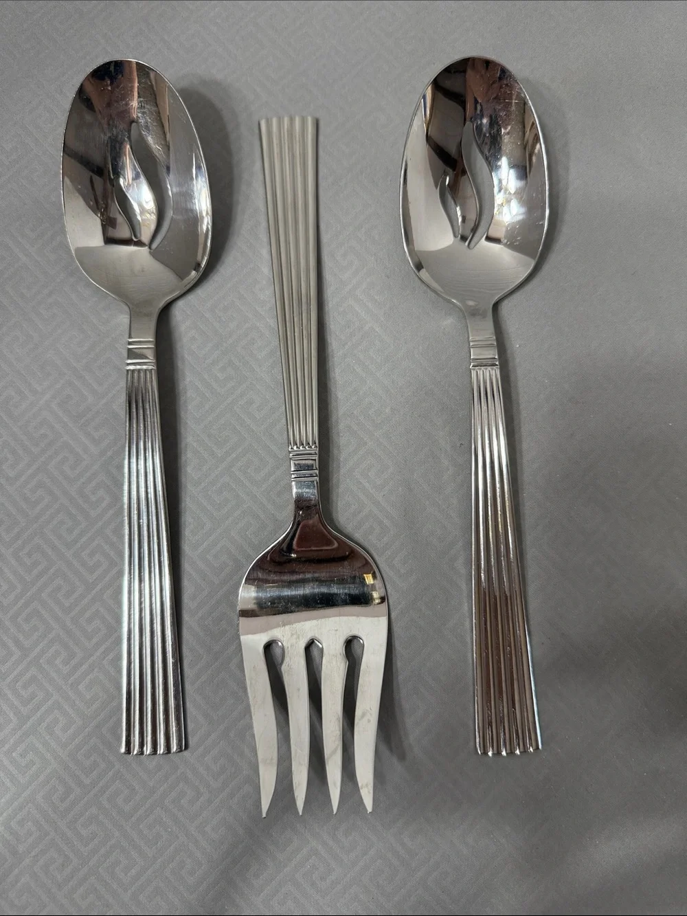 Manhattan Pattern by Wallace Stainless 1 Serving Fork and 2 Serving Spoons 3pcs